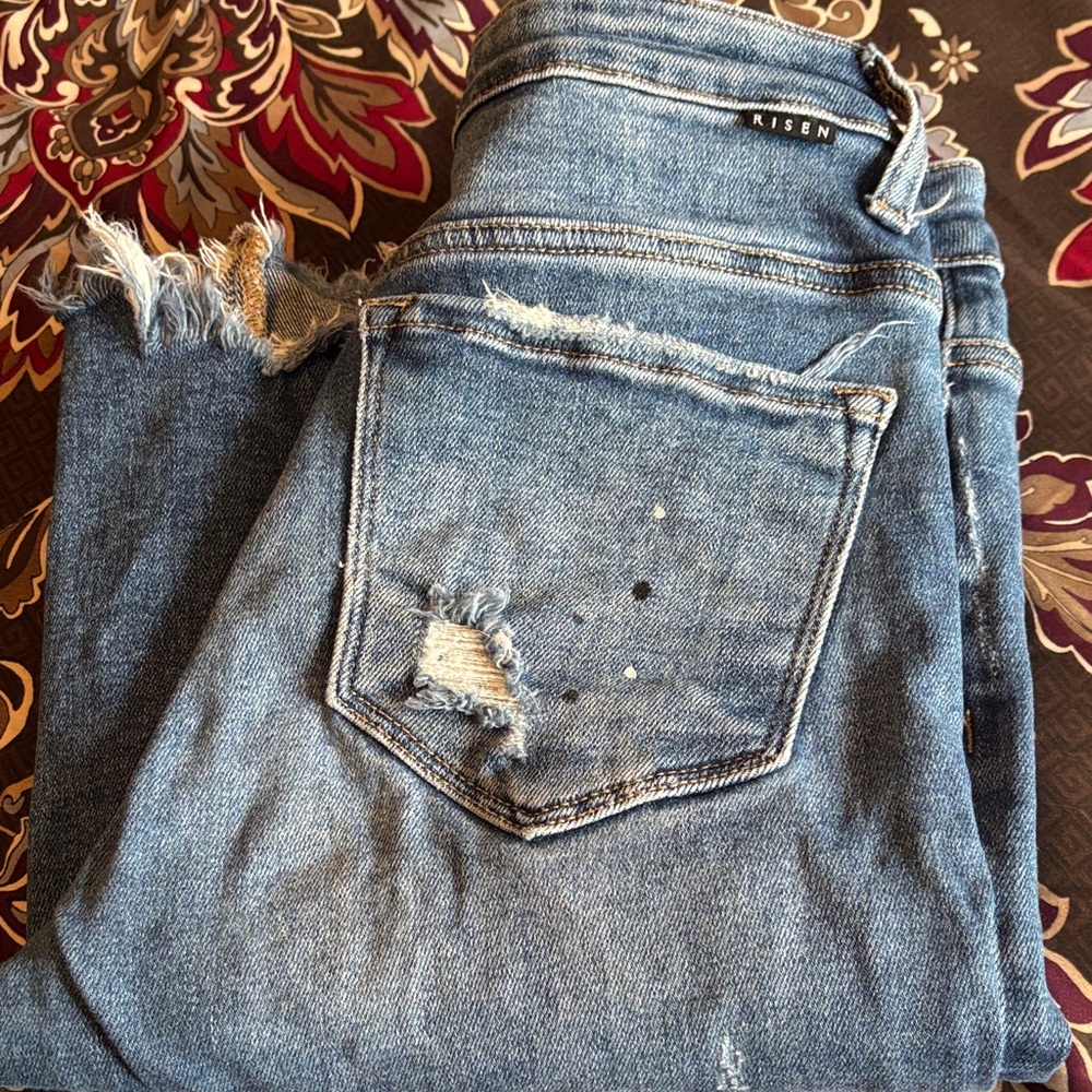 Risen Women's High Rise Distressed Blue Jeans